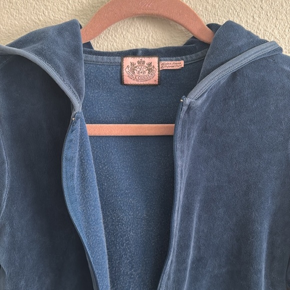Juicy Couture Vintage Y2K Track Jacket Blue Terry Cloth Full Zip Hooded Velour - Picture 4 of 7